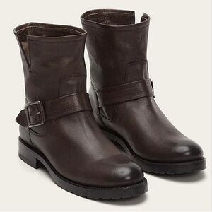Frye Natalie Engineer Short Boots Brown Leather & Silver Buckle Western Size 6